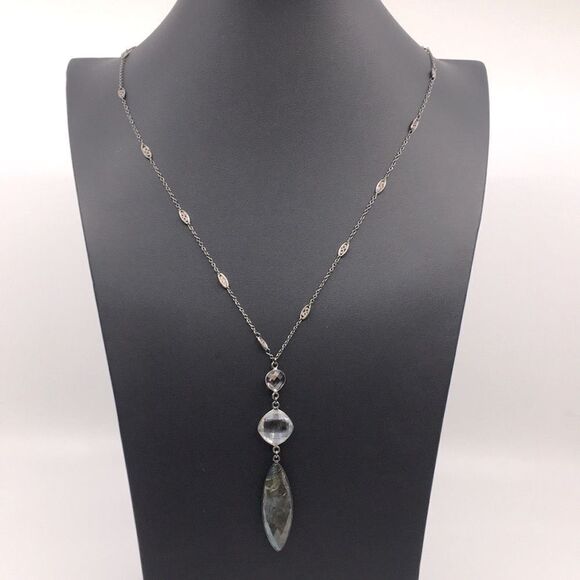 Lisa Jill Labradorite Quartz and Smoky Topaz  Long Necklace in Gun Metal Tone - Picture 1 of 17